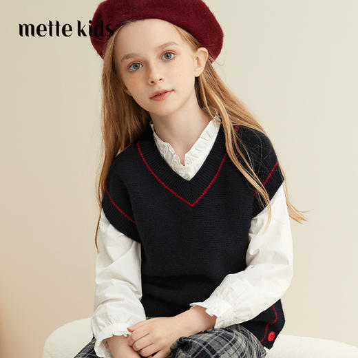 【童装无袖针织马甲】羊绒世家秋冬新品童装100%羊绒背心时尚撞色百搭马甲 商品图0