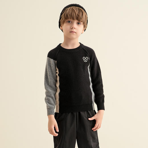 【童装拼接撞色羊绒衫】羊绒世家童装男宝100%山羊绒内搭加厚保暖毛衣 商品图7