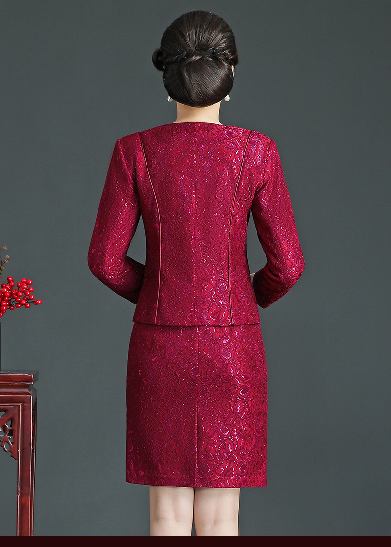 妈妈婚礼服套装两件套高端秋装小个子喜婆婆婚宴装岳母蕾丝连衣裙 kds