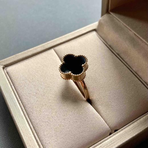 高冰种厚庄墨翠四叶草戒指18k黄金镶嵌 商品图4