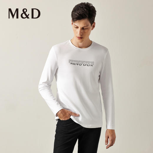 MD名盾长袖T恤衫纯棉男士春季新款纯色立体烫金针织圆领 商品图0