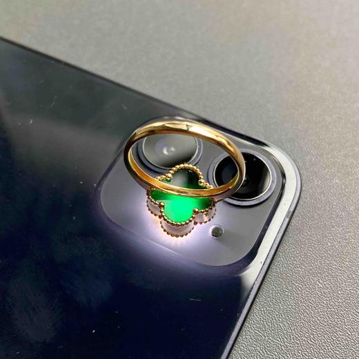 高冰种厚庄墨翠四叶草戒指18k黄金镶嵌 商品图8