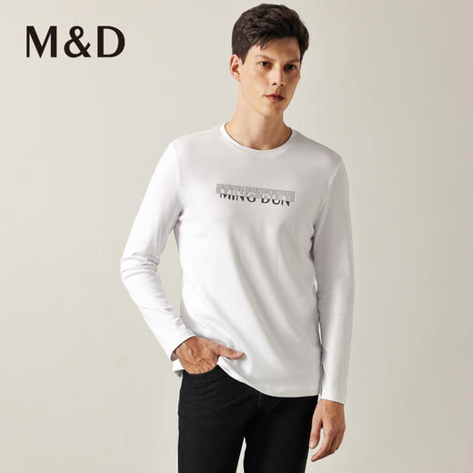 MD名盾长袖T恤衫纯棉男士春季新款纯色立体烫金针织圆领 商品图1