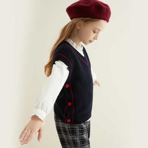 【童装无袖针织马甲】羊绒世家秋冬新品童装100%羊绒背心时尚撞色百搭马甲 商品图4