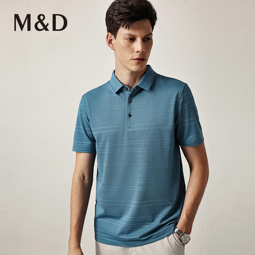 M＆D/名盾POLO衫男秋季新款条纹提花桑蚕丝真丝男装翻领T恤 商品图1