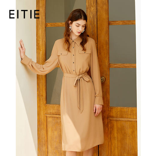 EITIE爱特爱21秋季新款时尚气质翻领收腰职业通勤显瘦衬衫连衣裙C2107826 商品图0
