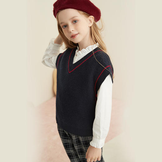 【童装无袖针织马甲】羊绒世家秋冬新品童装100%羊绒背心时尚撞色百搭马甲 商品图3