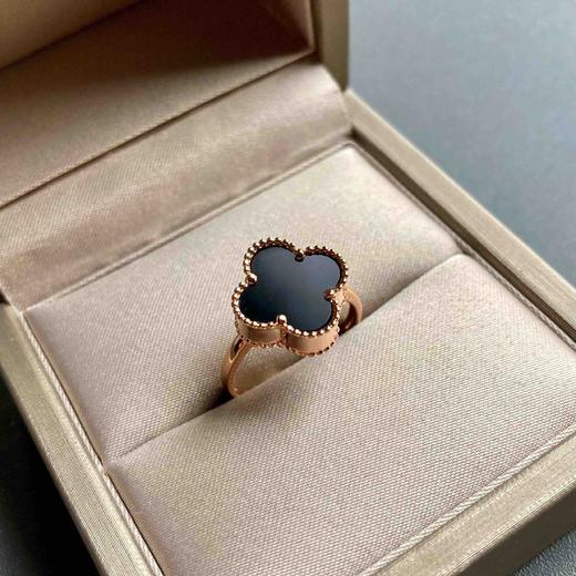 高冰种厚庄墨翠四叶草戒指18k玫瑰金镶嵌 商品图0