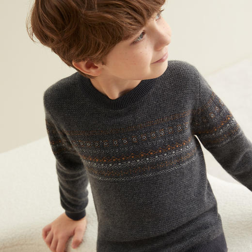 【童装提花羊绒衫】羊绒世家童装男宝100%山羊绒衫圆领套头保暖毛衣 商品图1