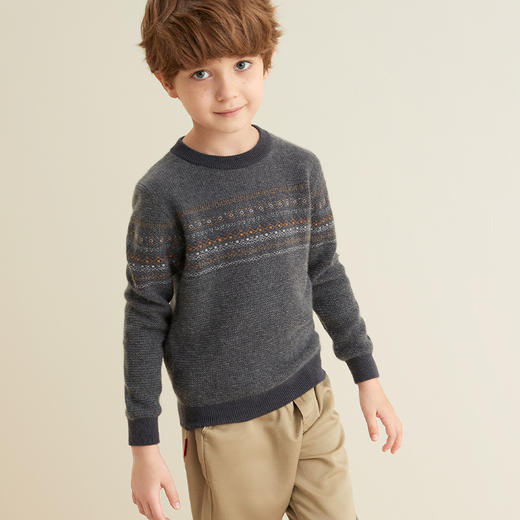 【童装提花羊绒衫】羊绒世家童装男宝100%山羊绒衫圆领套头保暖毛衣 商品图2