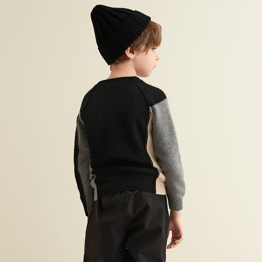 【童装拼接撞色羊绒衫】羊绒世家童装男宝100%山羊绒内搭加厚保暖毛衣 商品图8