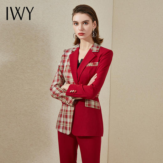 IWY/高端红色格纹阔腿裤职业装秋季长袖新款宴会主持上镜总裁西装套装	213184C1+P3 商品图2
