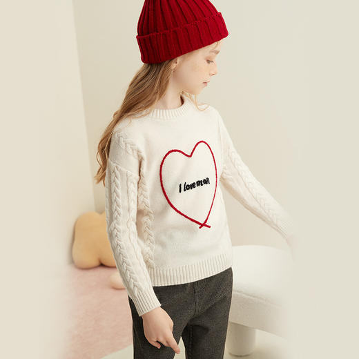 【爱心绞花童装羊绒套衫】羊绒世家童装100%山羊绒内搭加厚保暖针织毛衣 商品图4