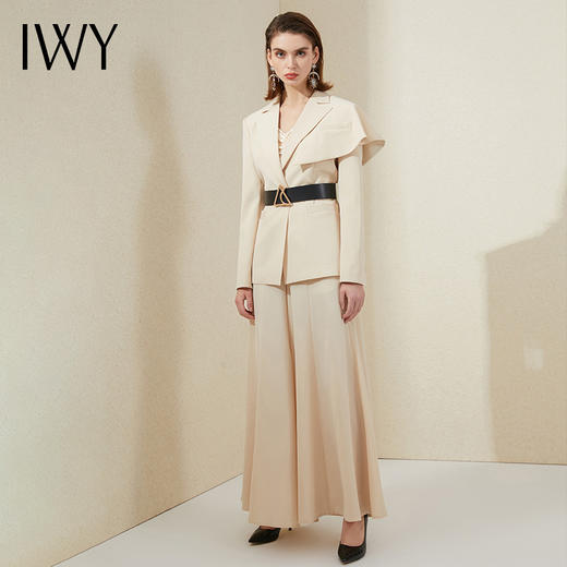 IWY/高端杏色阔腿裤西装套装女时尚设计感职业装修身显瘦通勤总裁正装	213185C1+P2 商品图0