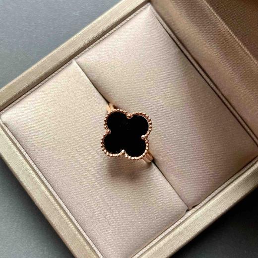 高冰种厚庄墨翠四叶草戒指18k玫瑰金镶嵌 商品图3
