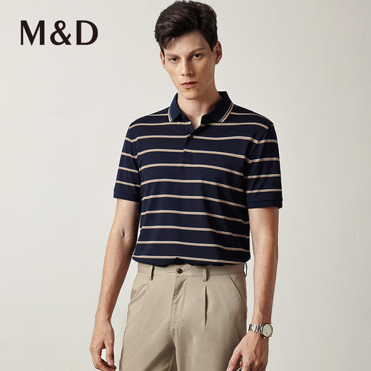 M＆D/名盾POLO衫男秋季新款条纹撞色桑蚕丝真丝男装翻领T恤 商品图0