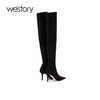 westory2021年秋冬季过膝长靴女新款尖头细高跟欧美靴W21DI80861 商品缩略图2
