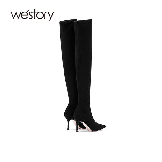 westory2021年秋冬季过膝长靴女新款尖头细高跟欧美靴W21DI80861 商品图2