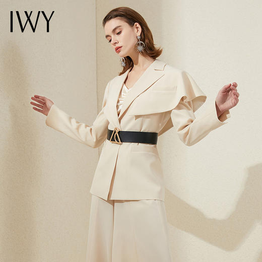 IWY/高端杏色阔腿裤西装套装女时尚设计感职业装修身显瘦通勤总裁正装	213185C1+P2 商品图2