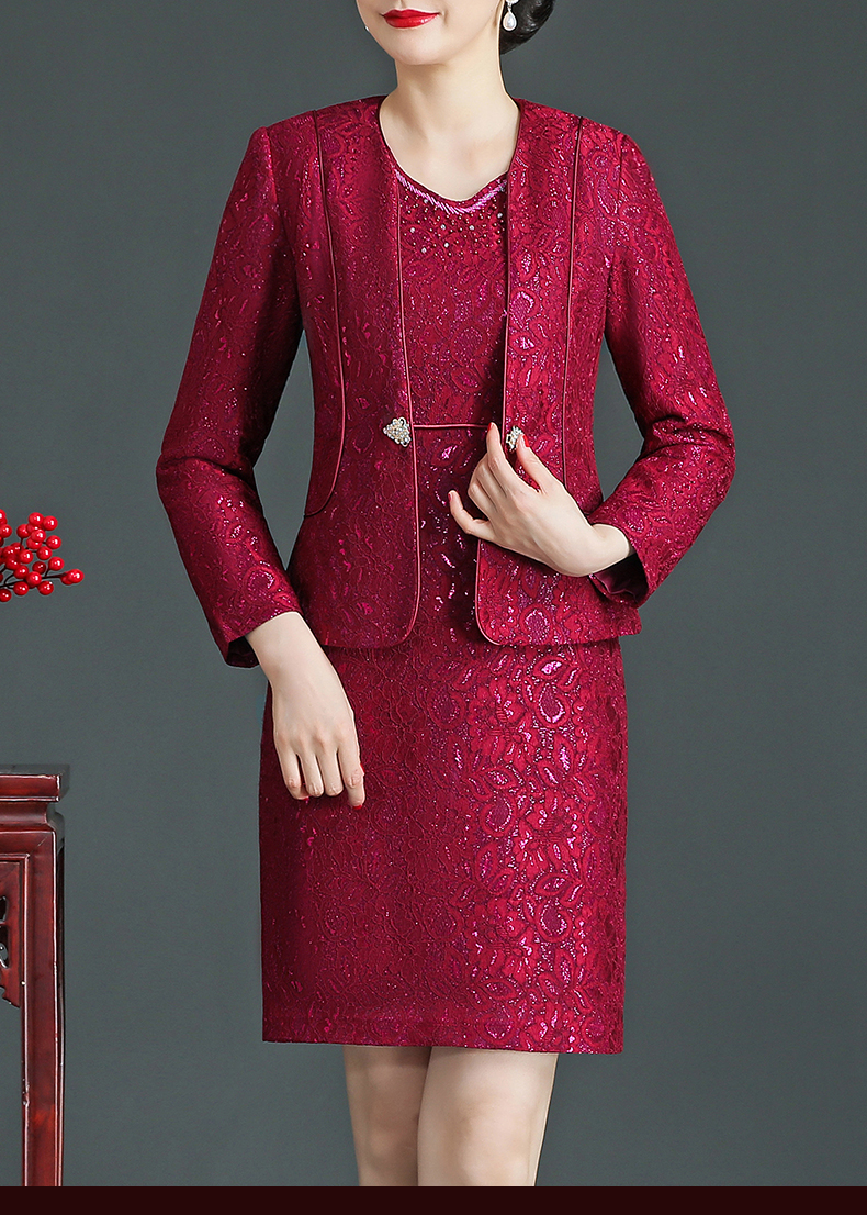 妈妈婚礼服套装两件套高端秋装小个子喜婆婆婚宴装岳母蕾丝连衣裙 kds