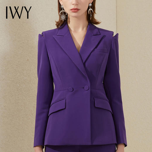 IWY/复古紫色西装套裤女秋新款时尚职业装套装白领上班通勤装气质西服	213201C1+P3 商品图4