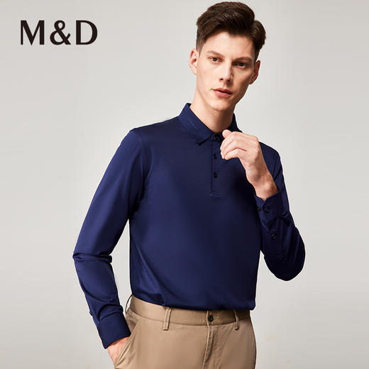 M＆D/名盾秋季新款长袖t恤男士棉质翻领中青年纯色高端polo衫 商品图2