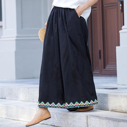 2021柔软舒适提花脚口绣花宽松阔腿裤休闲裤U210433 商品图1
