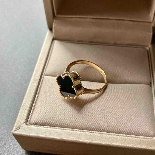 高冰种厚庄墨翠四叶草戒指18k黄金镶嵌 商品图7