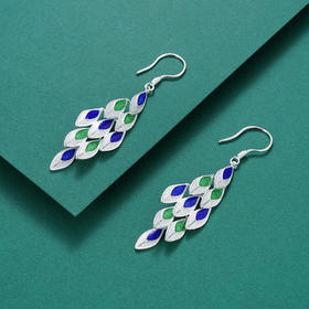 子佩集S990银【蓝桉】耳环【QBEH035】花丝珐琅彩2110