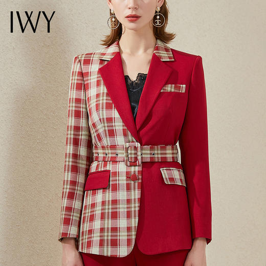 IWY/高端红色格纹阔腿裤职业装秋季长袖新款宴会主持上镜总裁西装套装	213184C1+P3 商品图4