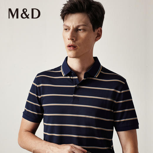 M＆D/名盾POLO衫男秋季新款条纹撞色桑蚕丝真丝男装翻领T恤 商品图2