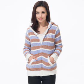 爱帝女士棉絮绒间条拉链衫