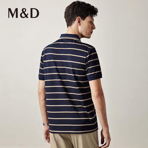 M＆D/名盾POLO衫男秋季新款条纹撞色桑蚕丝真丝男装翻领T恤 商品图3
