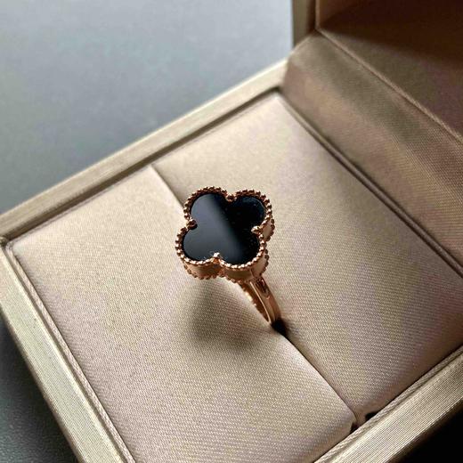 高冰种厚庄墨翠四叶草戒指18k玫瑰金镶嵌 商品图4