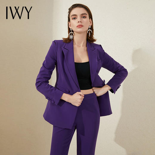 IWY/复古紫色西装套裤女秋新款时尚职业装套装白领上班通勤装气质西服	213201C1+P3 商品图1