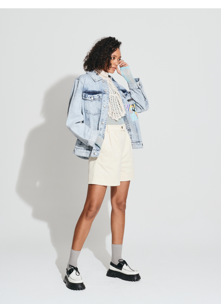 【2f】initial 21早秋新款 街头风牛仔水洗贴布 宽松外套女 21fjkf