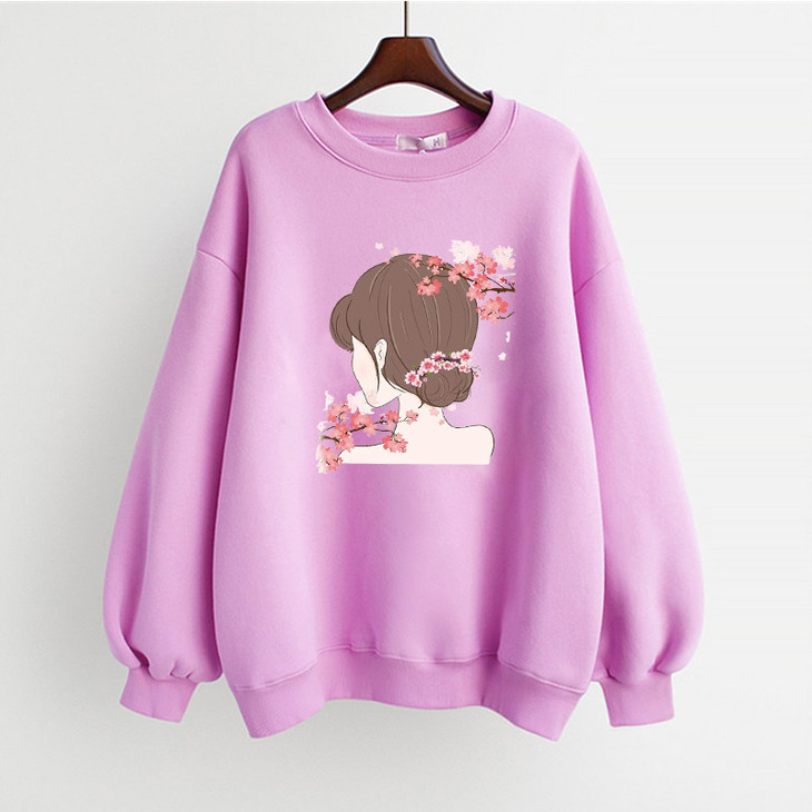 新款宽松慵懒卡通圆领套头棉质卫衣女春秋显瘦百搭长袖上衣外套女