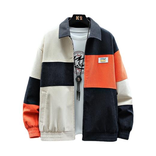 【服饰鞋包】秋季男装新款男港风拉链拼色方领上衣青少年学生灯芯绒工装夹克男 商品图4