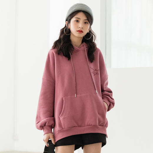【卫衣女】秋冬新款韩版百搭设计感小众百搭宽松字母印花连帽加绒卫衣女 商品图3