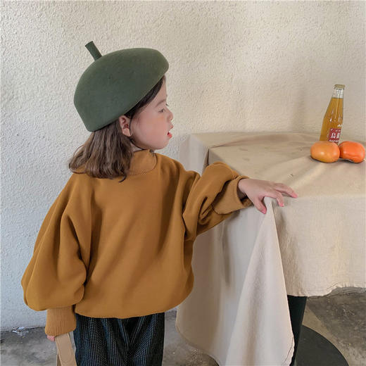 【母婴】秋冬新款儿童拉绒半高领卫衣女宝宝蝙蝠泡泡袖上衣外套 商品图2