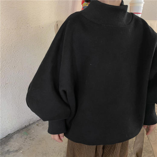 【母婴】秋冬新款儿童拉绒半高领卫衣女宝宝蝙蝠泡泡袖上衣外套 商品图3