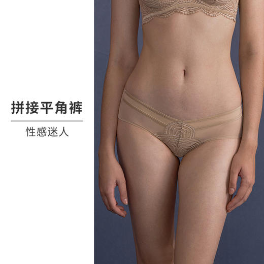 HSIA遐 中腰平角裤女星空蕾丝拼网纱性感V型舒适透气纯棉裆底内裤 商品图2