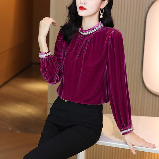 JH8868 2021秋装新款钉珠高端金丝绒上衣女 商品图0