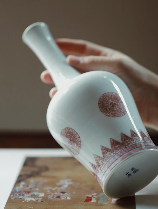 【愚彻山房】【青花釉里红团花纹摇铃尊】口径3.2cm 高23.2cm 商品图2