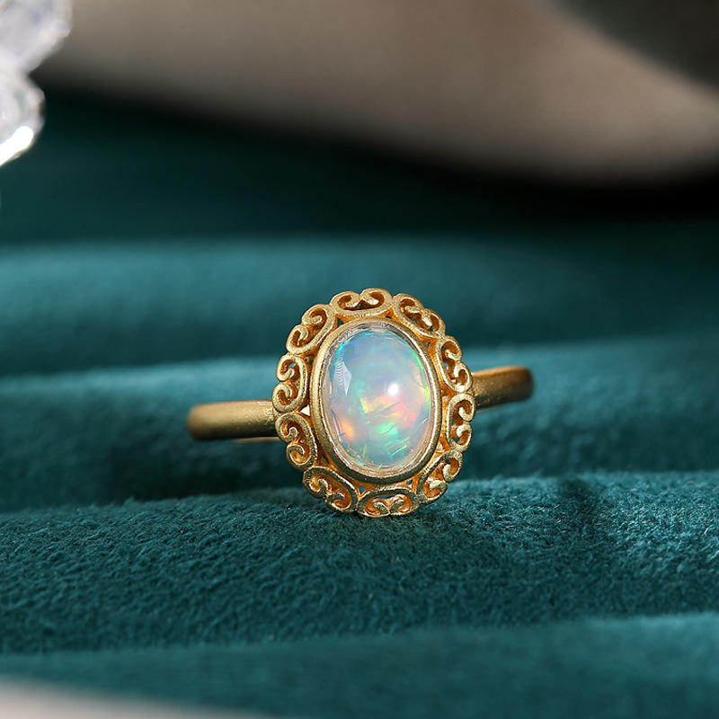 个性花纹椭圆气质女士欧泊石戒指