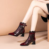 【预售5天】漆皮短靴尖头粗跟皮靴女中跟踝靴女黑色大码女靴 FLS-W163 商品缩略图0