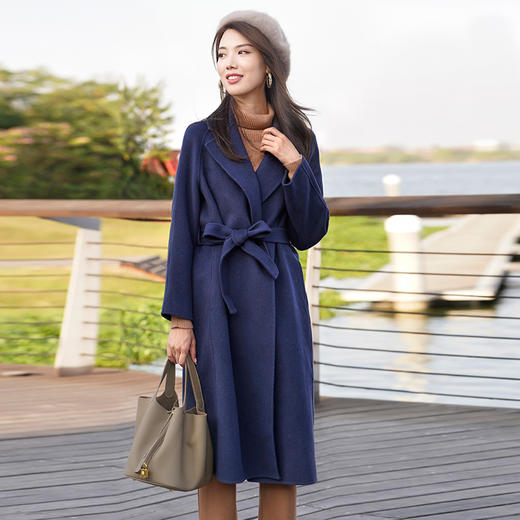 臣禾【100%绵羊毛】呢外套系腰带纯色长款呢大衣9214081126【现货 库存同步售完不补】 商品图0