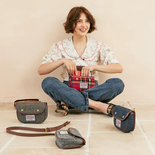 Harris Salome 粗花呢格英伦复古多功能斜挎单肩包 商品图0