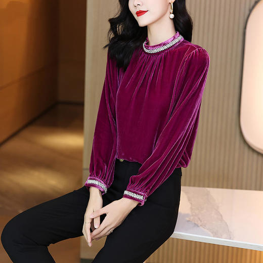 JH8868 2021秋装新款钉珠高端金丝绒上衣女 商品图1