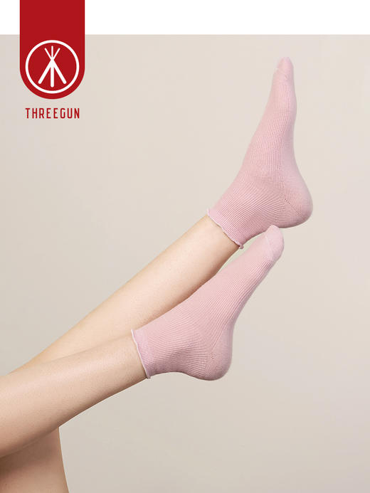 Threegun三枪 纯色花边中筒女袜(1双装)-91178Z031 商品图8